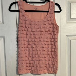 ANN TAYLOR LOFT X-Small Petite Pink Peach Ruffled Sleeveless Tank Top Tiered
